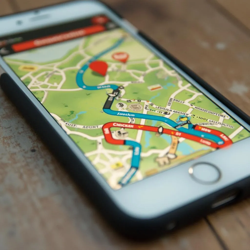 Schermata dell'app Strada del Pollo con una mappa e un percorso evidenziato