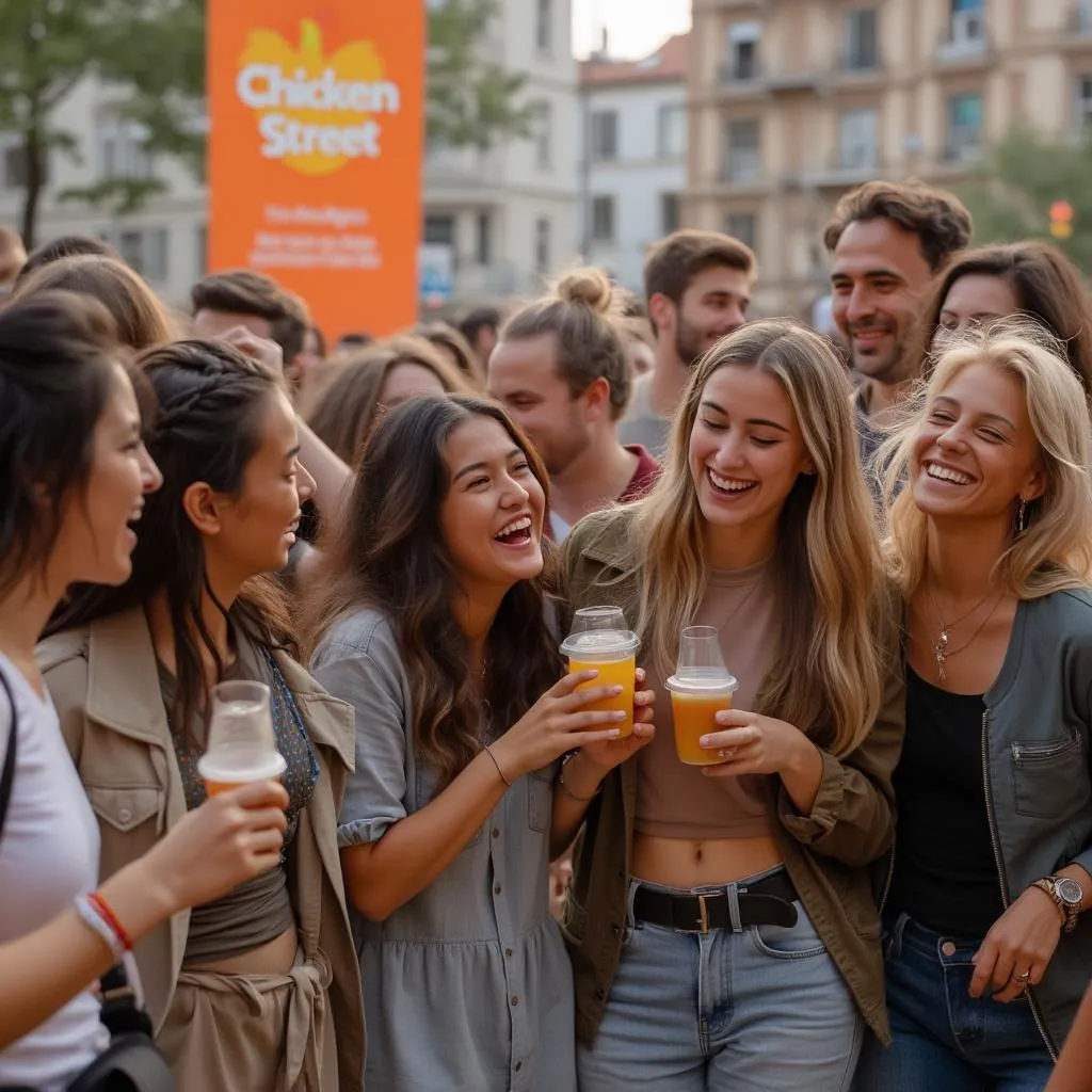 Gruppo di amici che partecipa a un evento Strada del Pollo