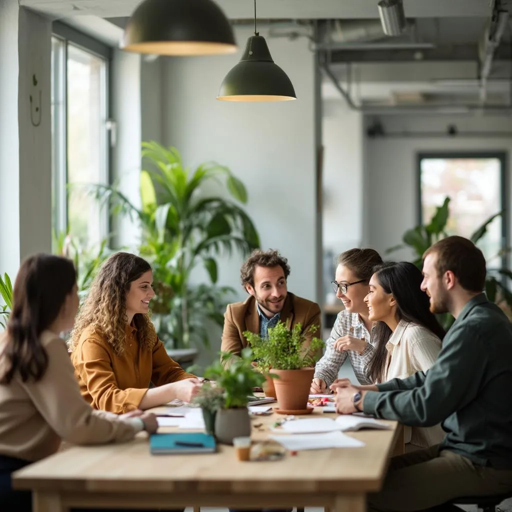 Persone che collaborano in un ambiente di lavoro moderno e luminoso